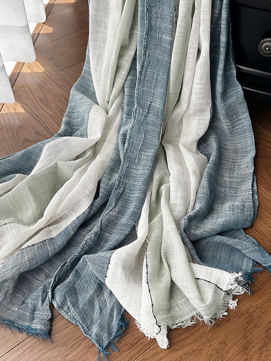 Women Summer Artsy Colorblock Cotton Tassel Scarf