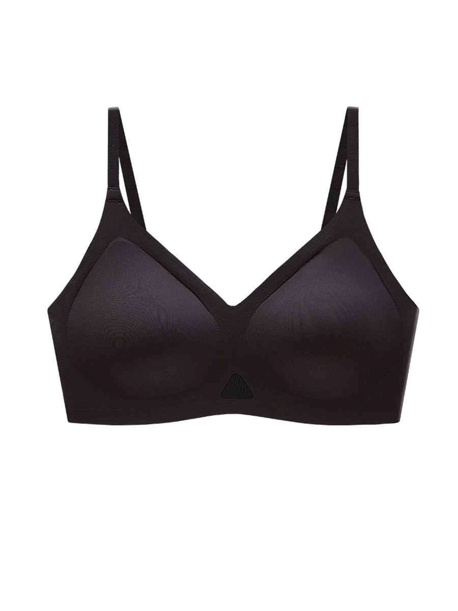 Women Artsy Pure Color Fixed Cup Satin Bra