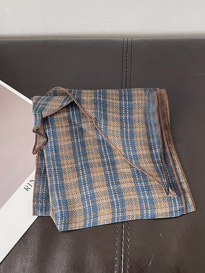 Women Vintage Plaid Dot Hair Band Scarf