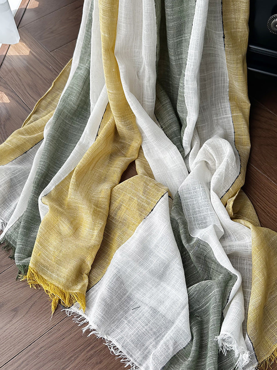 Women Summer Artsy Colorblock Cotton Tassel Scarf