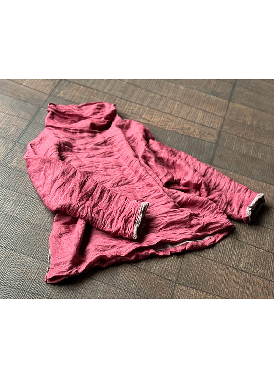 Women Autumn Artsy Turtleneck Floral Ramie Blouse