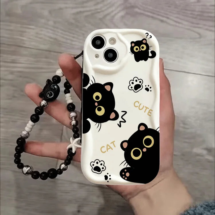 Black Cat Chain Phone Case For Samsung Galaxy A56 A55 5G A15 A54 A16 A17 A07 A35 A26 A36 A06 A25 A34 S25 S24 Ultra S23 Plus FE