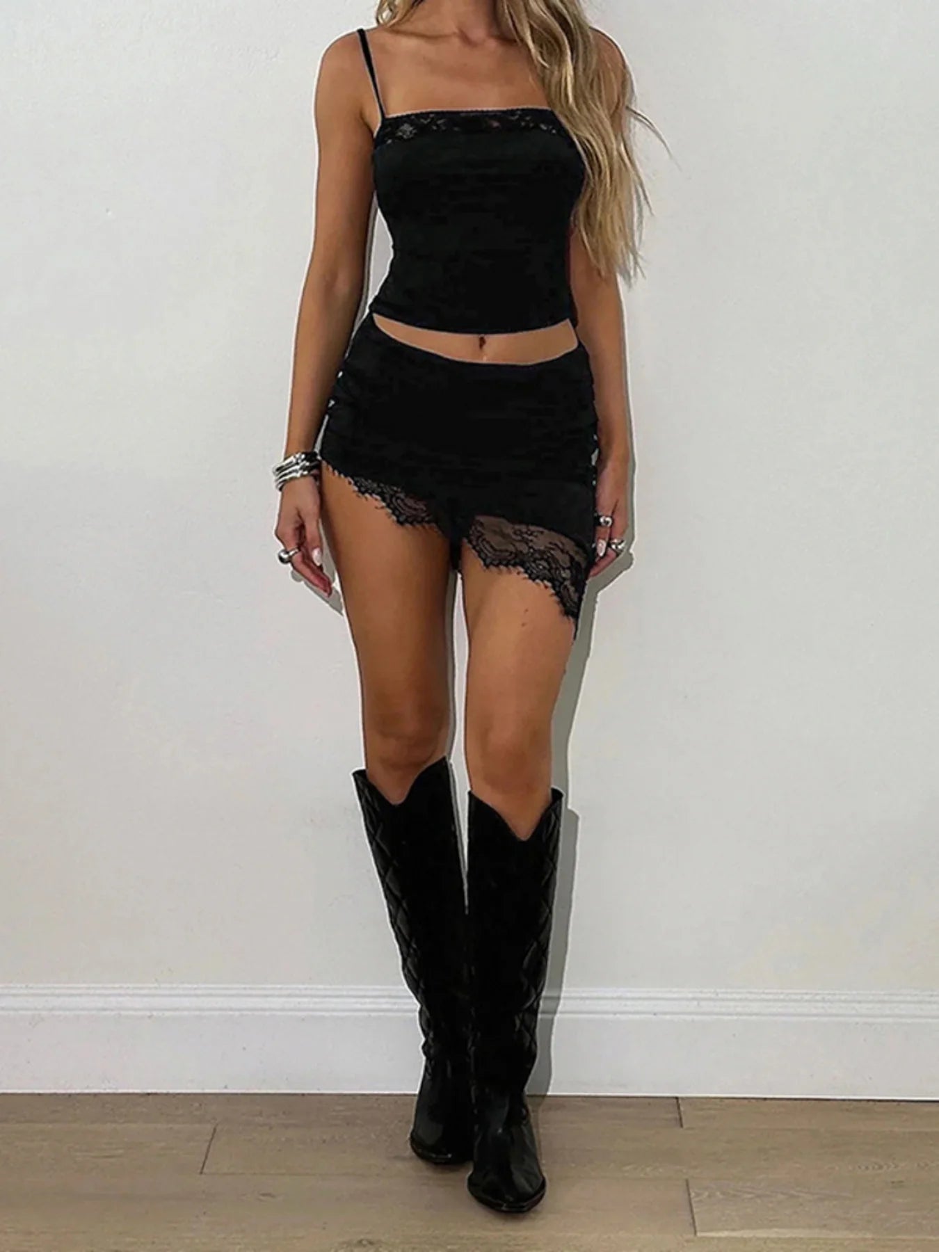 fashionSolid Sexy Slim Vacation Skirt Suit Vintage Streetwear Hottie Casual Fashion Bottoms And Backless Bandage 90s Tops