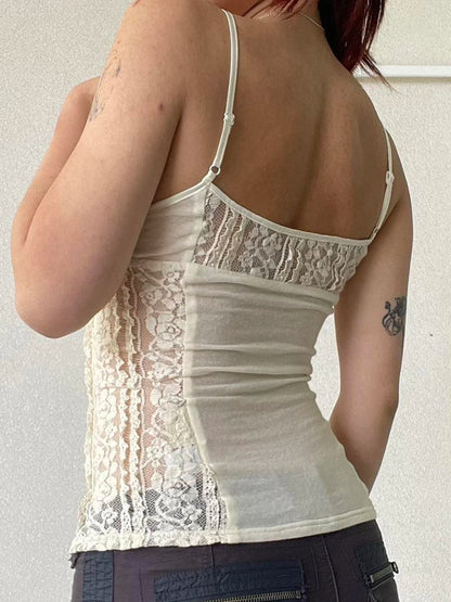 fashionLace Patchwork Sexy Backless Camisole Solid Basic Streetwear Fashion Top Slim Chic 90s Vintage Summer Bustiers