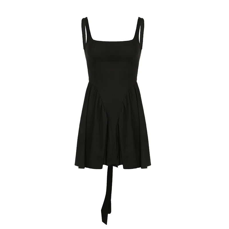fashionSolid Sexy Backless Bandage Evening Dress Sweet Slim Chic Ruffles Vintage Clothings 90s Vacation Basic Outfits