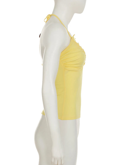 fashion Y2K Halter Neck Camisole Sexy Backless Ruched 2000s Slim Women's Outfits Summer Sleeveless Harajuku Cute Clothes