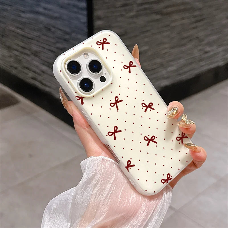 Cute Polka Dot Bow Phone Case For Samsung Galaxy S25 Edge S24 Ultra S23 Plus A56 5G A17 A07 A16 A26 A36 A06 A15 A35 A54 A34 A52
