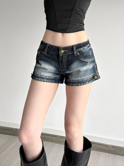 fashion Low Waisted Denim Hottie Shorts Blue Sexy Slim Chic Vintage Streetwear Clothes Retro Summer All-match Bottoms