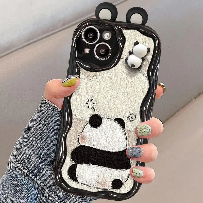 Chain Case For Xiaomi Redmi Note 13 14 Pro Plus 5G 12 4G 8 11 10 9 12 12S 13C 12C 10C 9C 9A A1 A2 A3 Cartoon 3D Panda Ears Cover
