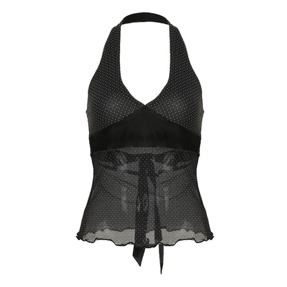 fashionPolka Dot Sexy Backless Camisole Stain Patchwork Halter Basic Vintage Streetwear Slim Top Hottie Summer Bustiers