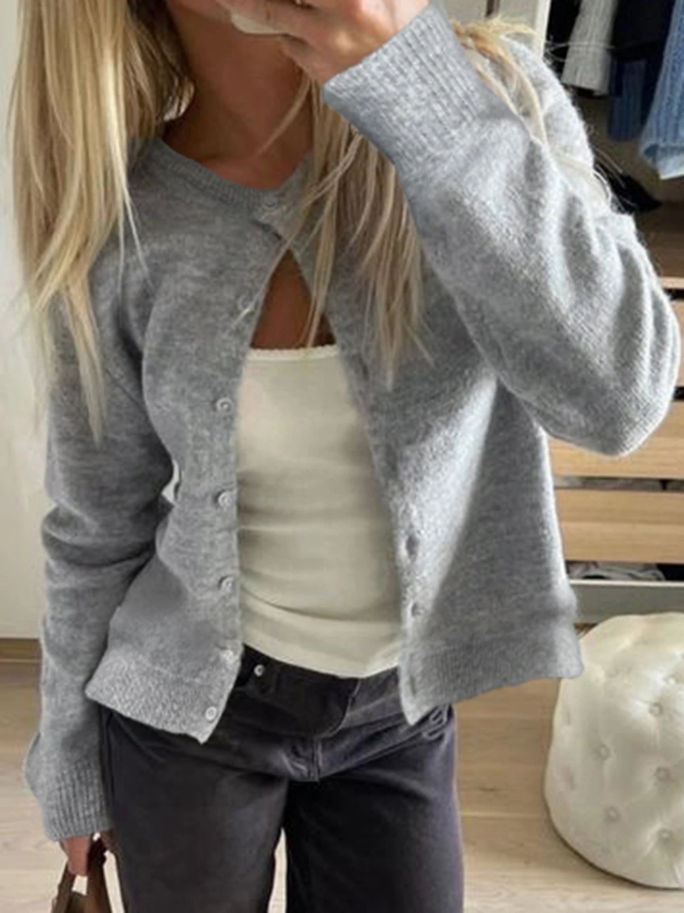 fashion Y2K Solid Aesthetic Cardigans All-match Single-breasted Chic Knit Coats Fashion Casual Korean Cute Women's Sweater