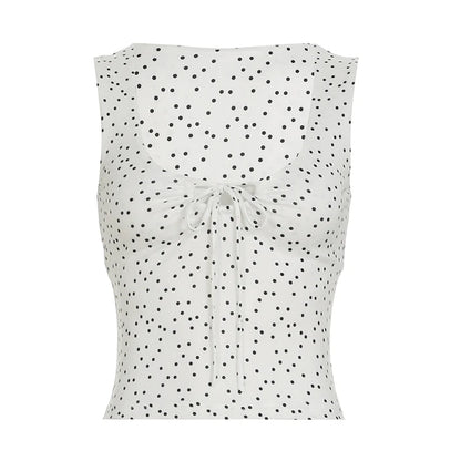 fashionPolka Dot Bandage V-neck Tops Casual Streetwear Slim Stripe Hollow Out 90s Clothings Fashion Elastic Sexy Outfits