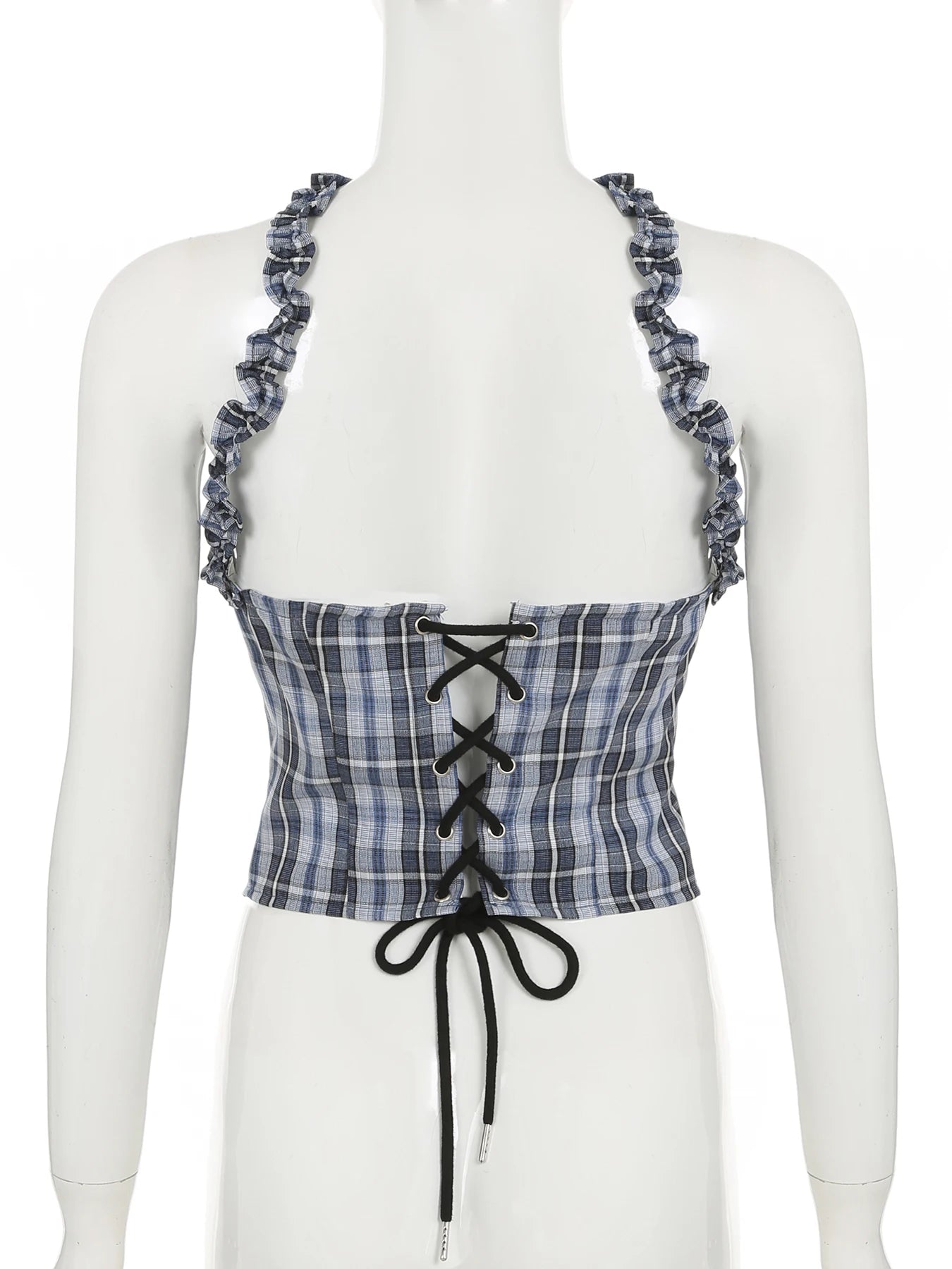 fashionPlaid Print Corset Sexy Bustiers Fashion Halter Neck Basic Backless Bandage Streetwear Tops Slim Chic Outfits