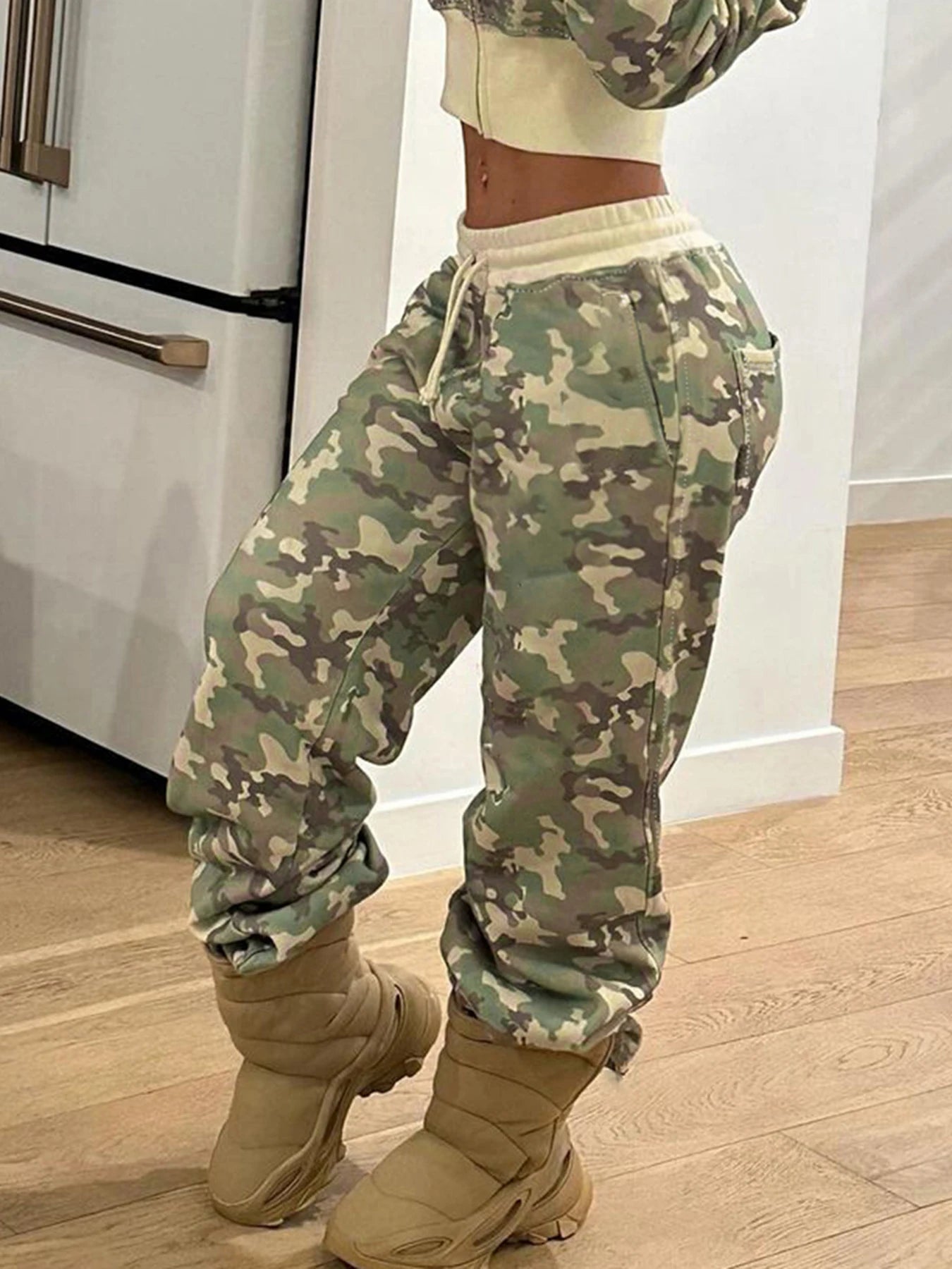 fashionLow Waisted Contrasting Camouflage Trousers Fashion Vintage Loose Pants Streetwear Casual Cute Women's Bottoms