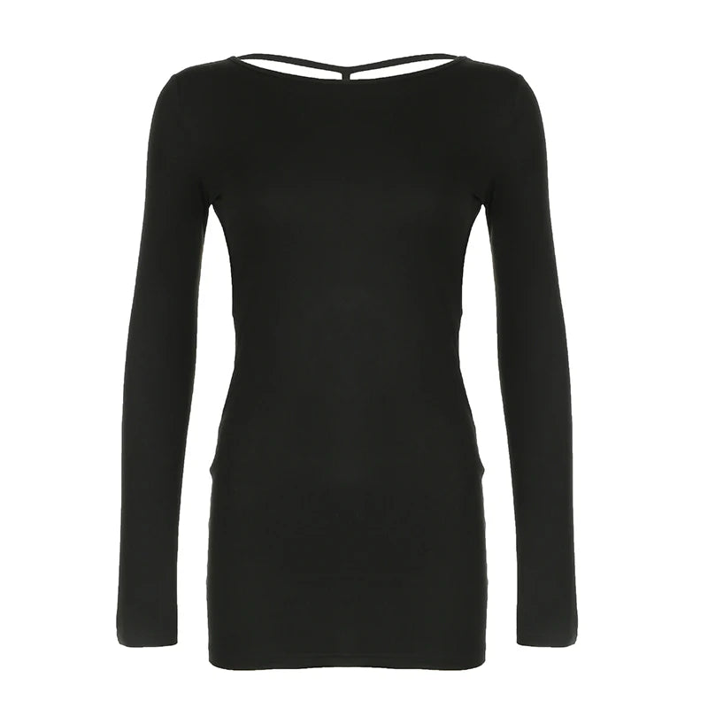 fashion Sexy Backless Bodycon Dresses Long Sleeves Solid Chic Crewneck Clubwear Pullovers Fashion Party Women Eveing Dress