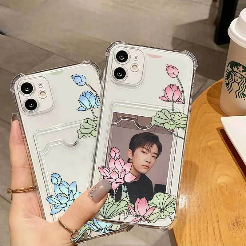 For Xiaomi Redmi Note 13 14 Pro Plus 12 11 10 Pro 12S 11S 9S 13C 12C 10C 9C 9A A2 A1 Clear TPU Flower Photo Card Holder Case