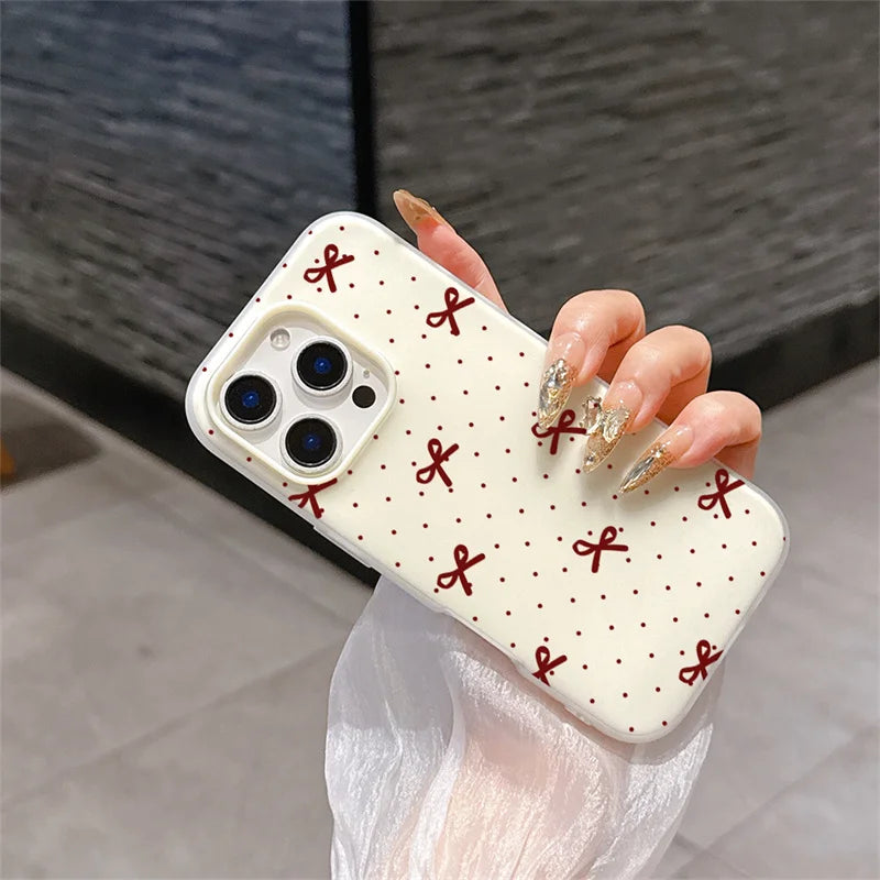 Cute Polka Dot Bow Phone Case For Samsung Galaxy S25 Edge S24 Ultra S23 Plus A56 5G A17 A07 A16 A26 A36 A06 A15 A35 A54 A34 A52