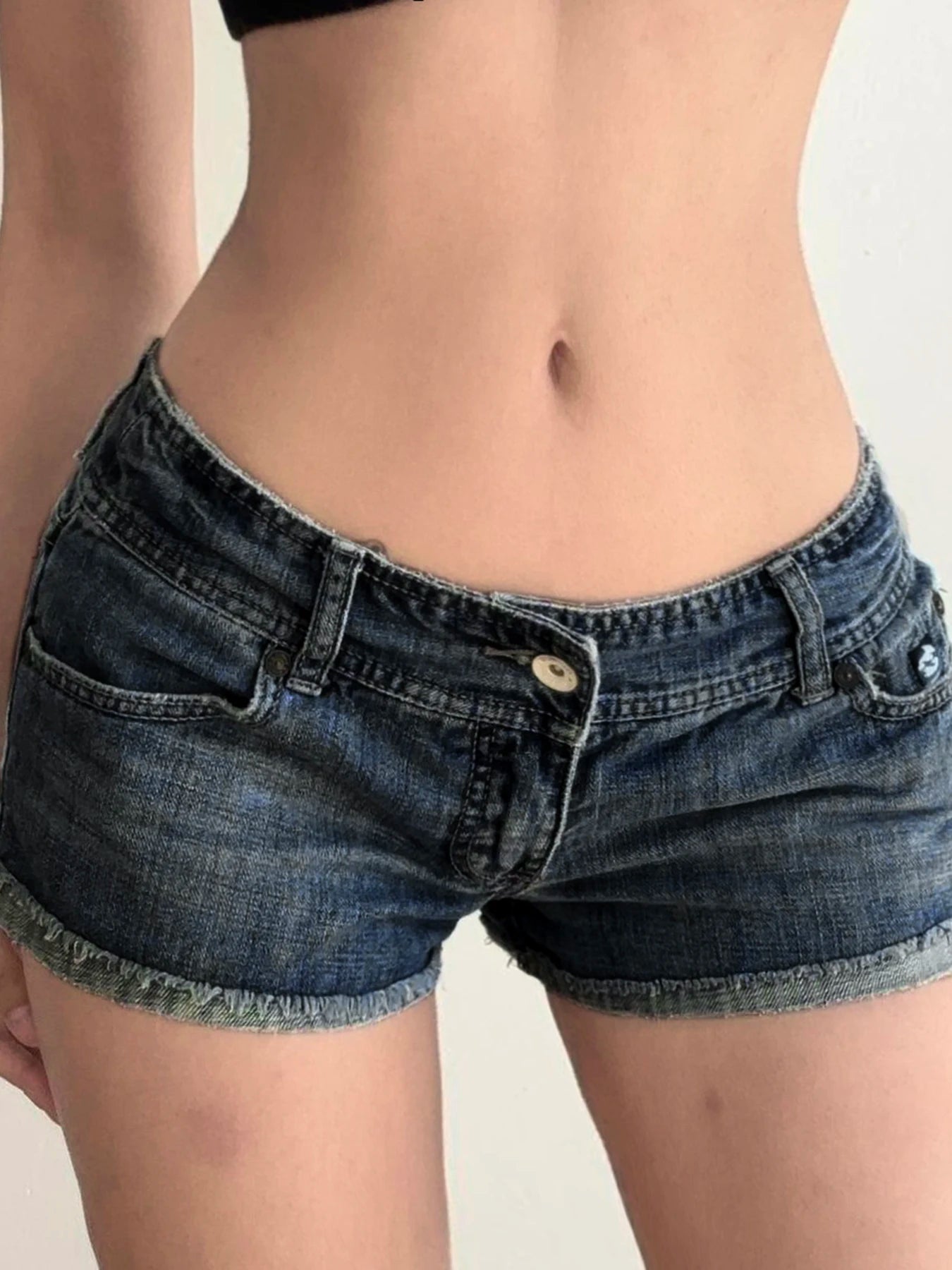 fashion Low Waisted Denim Hottie Shorts Blue Sexy Slim Chic Vintage Streetwear Clothes Retro Summer All-match Bottoms
