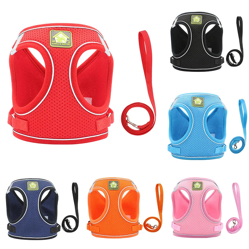 Reflective Dog Cat Harness Nylon Mesh French Bulldog Harness Puppy Small Dogs Harnesses Vest Leash Set for Chihuahua Pug Walking