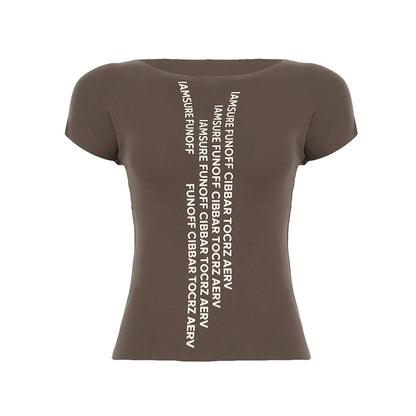 fashion Solid Slim Letter Print Women's Clothing Casual All-match Harajuku Fashion Basic Top Korean Aesthetic Clothings