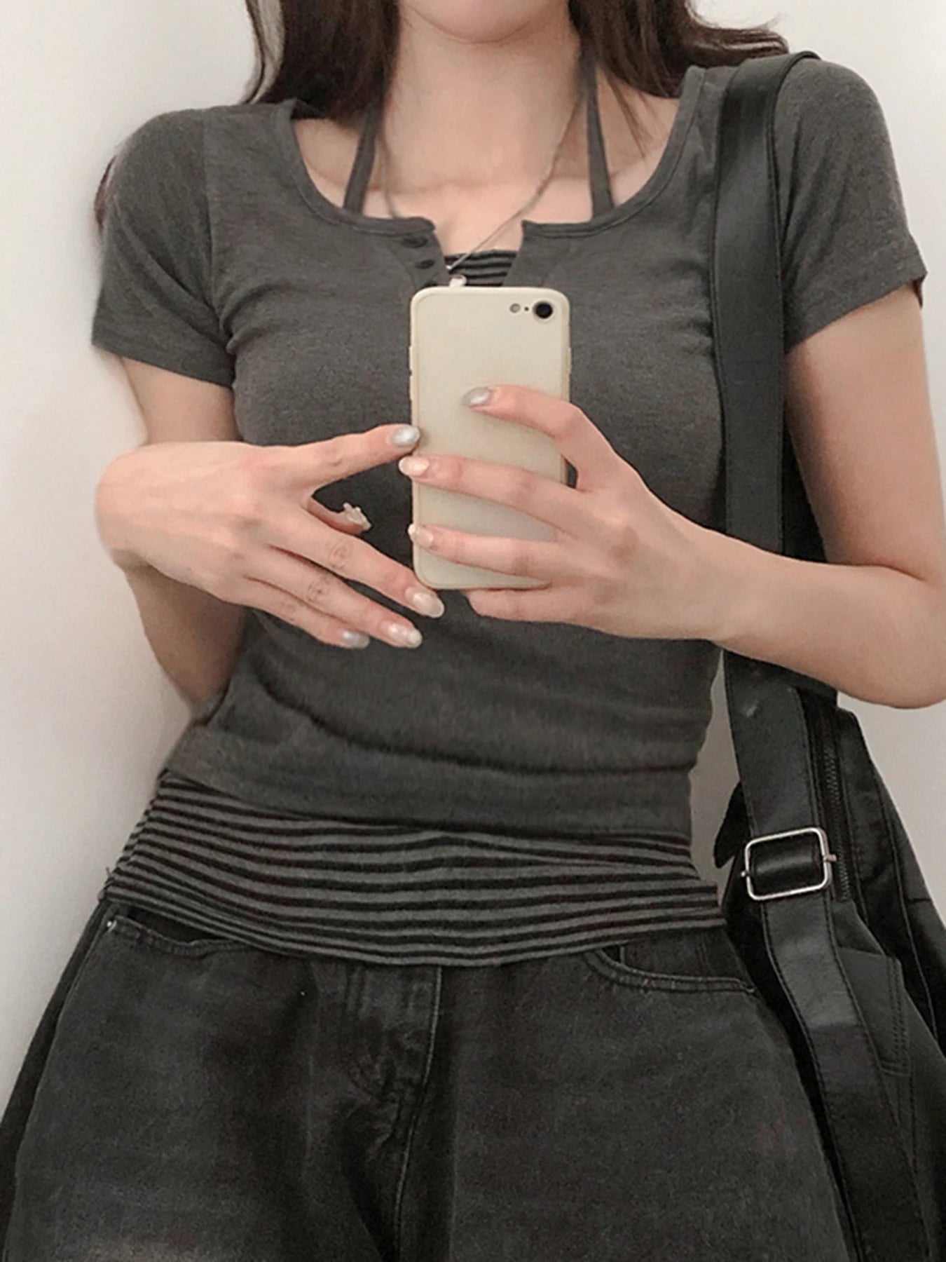 fashionStriped Button Halter Casual Two-piece Set Slim Summer Streetwear Elastic Vintage Suit Chic Basic Sexy Twinset