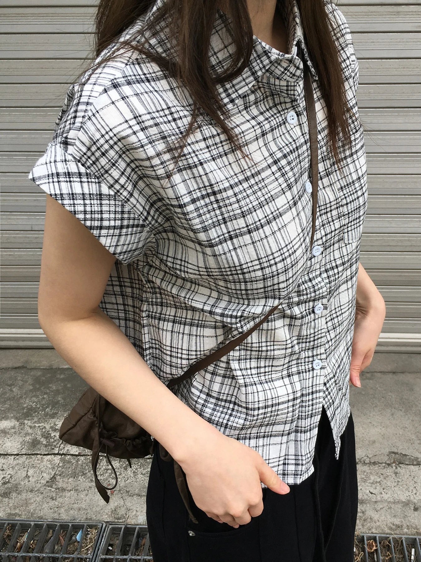 fashion Basic Plaid Print All-match Blouses Casual Retro Vintage Streetwear 90s Tops Baggy Button Fashion Lapel Clothings