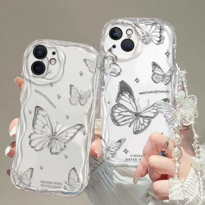 Korean Butterfly Lanyard Case For Huawei Honor 90 Lite 20 50 SE Nova 5T 11 7 9 10 P30 P40 Mate 30 40 Pro Hang Chain Clear Cover