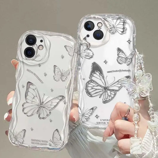 Korean Butterfly Lanyard Case For Huawei Honor 90 Lite 20 50 SE Nova 5T 11 7 9 10 P30 P40 Mate 30 40 Pro Hang Chain Clear Cover