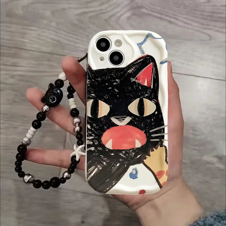 Black Cat Wrist Strap Lanyard Case For Huawei Honor 400 200 90 Lite 300 Pro X9D X7D X9B X8C X8A X8B X7B X6A X6C X6B X7A X5B X8