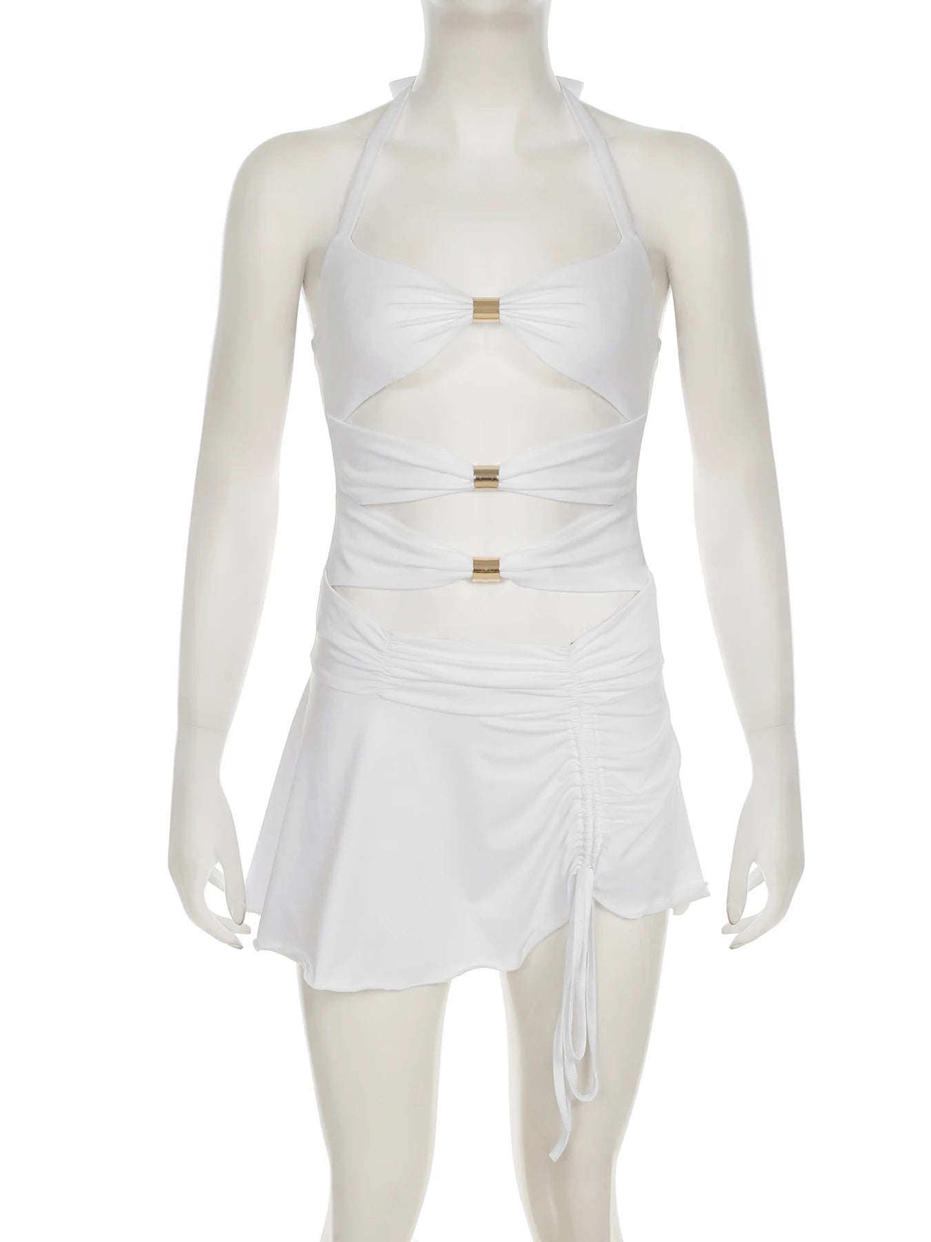 fashion Solid Hollow Out Deep V-neck Dress Backless Halter Sexy Party Slim Chic Clothes Bodycon Sleeveless Summer Outfits