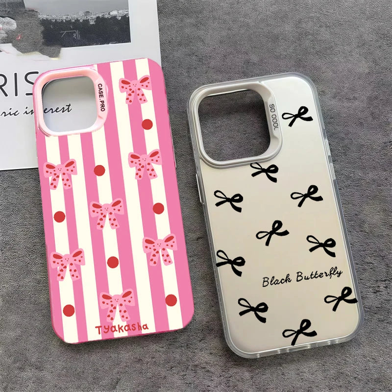 Cute Pink Stripe Bowknot Phone Case For Huawei Honor 400 200 Magic 7 Lite 90 5G 5 Pro 70 50 X6B X9B X7B X8A X7A X9A X9 Laser IMD
