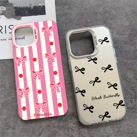 Cute Pink Stripe Bowknot Phone Case For Huawei Honor 400 200 Magic 7 Lite 90 5G 5 Pro 70 50 X6B X9B X7B X8A X7A X9A X9 Laser IMD