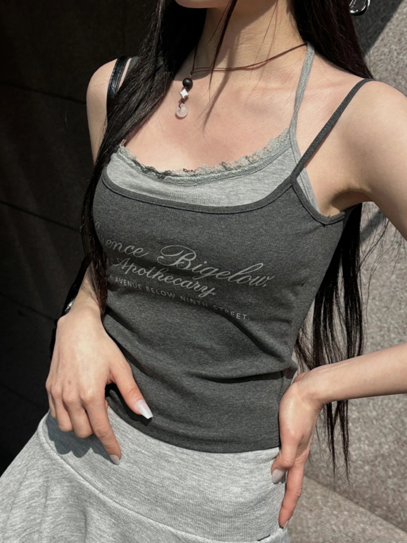 fashion Fake Two Pieces Color Contrast Camisole Backless Letter Print Slim Sexy Casual Slim Crop Top Basic Sweet Clothings