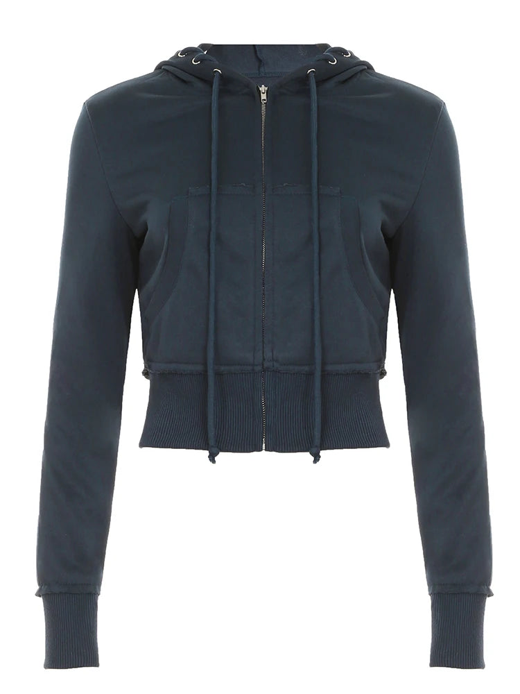 fashionStreetwear  Zip Up Hoodies Coats Chic Y2K Front-pockets Casual Sweatshirts Office Lady Long Seelves Cute Jackets