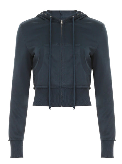 fashionStreetwear  Zip Up Hoodies Coats Chic Y2K Front-pockets Casual Sweatshirts Office Lady Long Seelves Cute Jackets