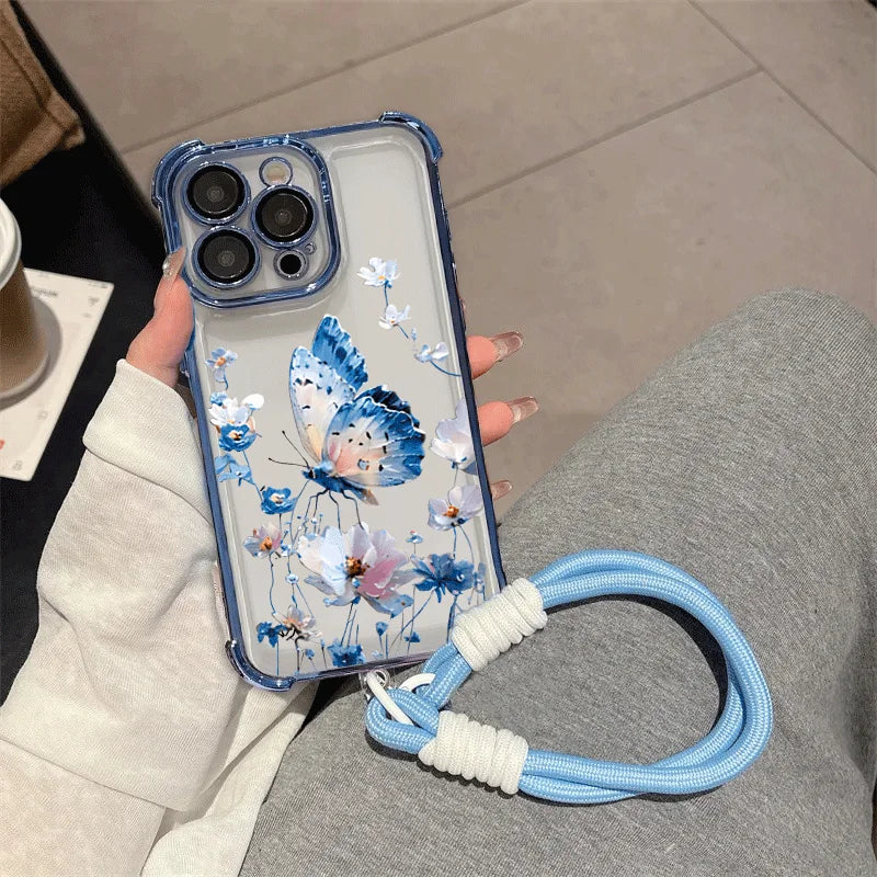 Luxury Butterfly Lanyard Rope Phone Case For Xiaomi POCO X7 X6 Pro F7 M7 X5 X3 F3 F4 F5 M4 M3 Mi 15T 14T Pro 15 Ultra 13 14 Skin