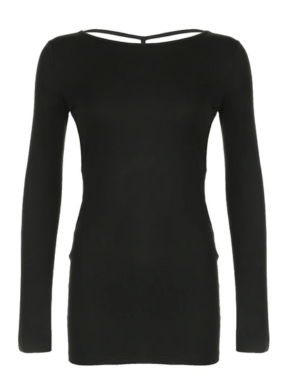 fashion Sexy Backless Bodycon Dresses Long Sleeves Solid Chic Crewneck Clubwear Pullovers Fashion Party Women Eveing Dress