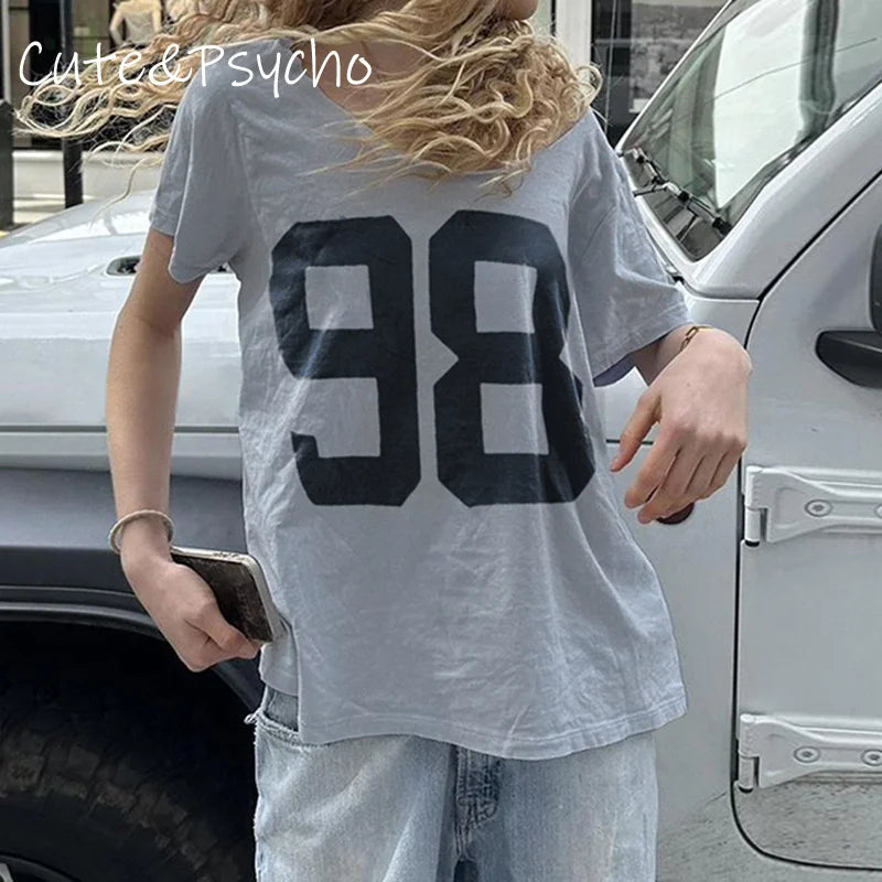 fashion Loose Digital Print Tee Shirts Casual Streetwear Short Sleeves Women's Tops Fashion Harajuku Korean Y2K Clothings