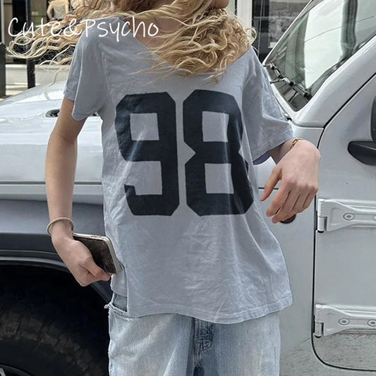 fashion Loose Digital Print Tee Shirts Casual Streetwear Short Sleeves Women's Tops Fashion Harajuku Korean Y2K Clothings