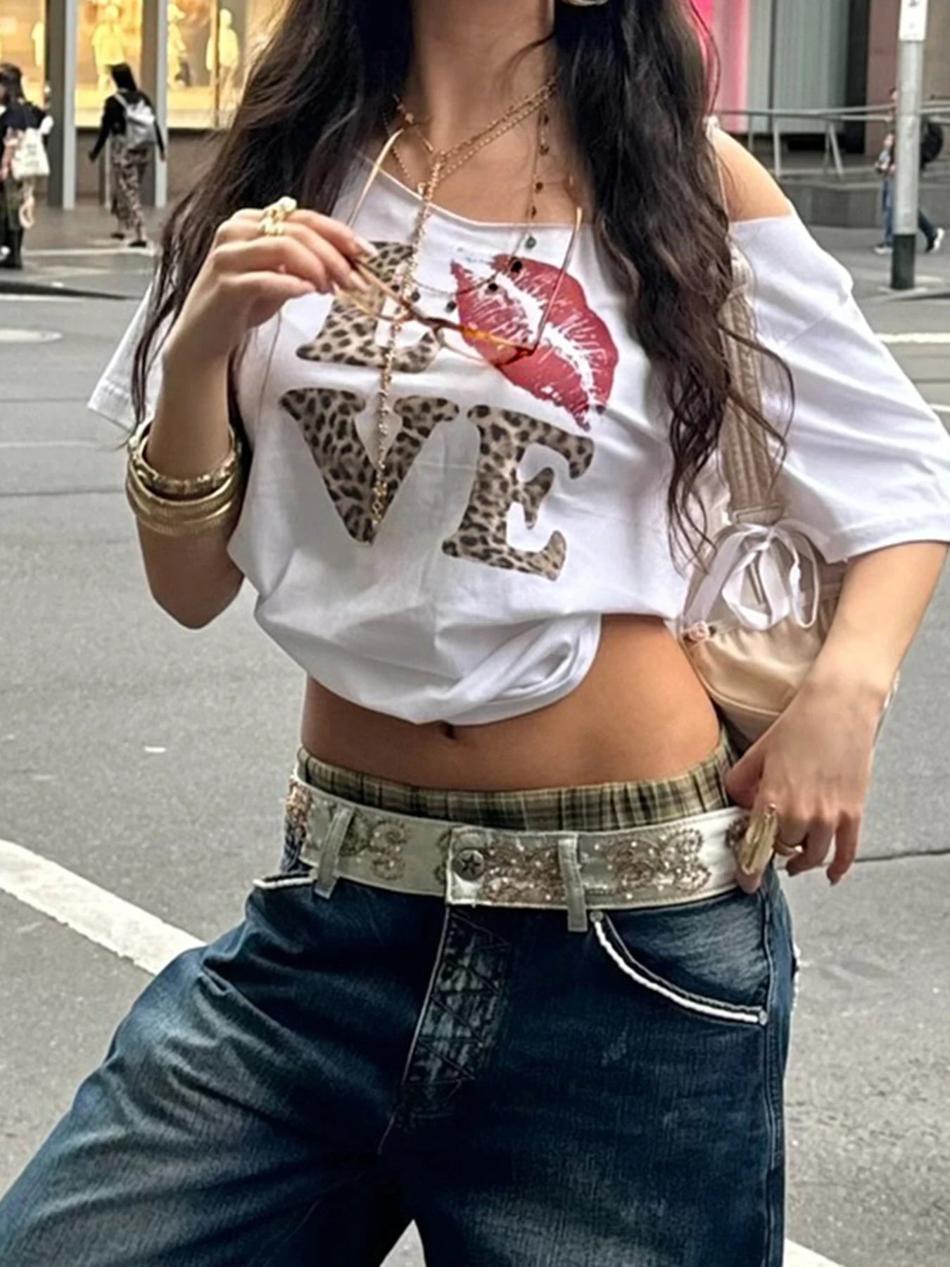 fashionCasual Sexy Crewneck Cropped Tops Slim Streetwear Summer Elastic Vintage Tees Short Sleeved Y2k Punk Clothings