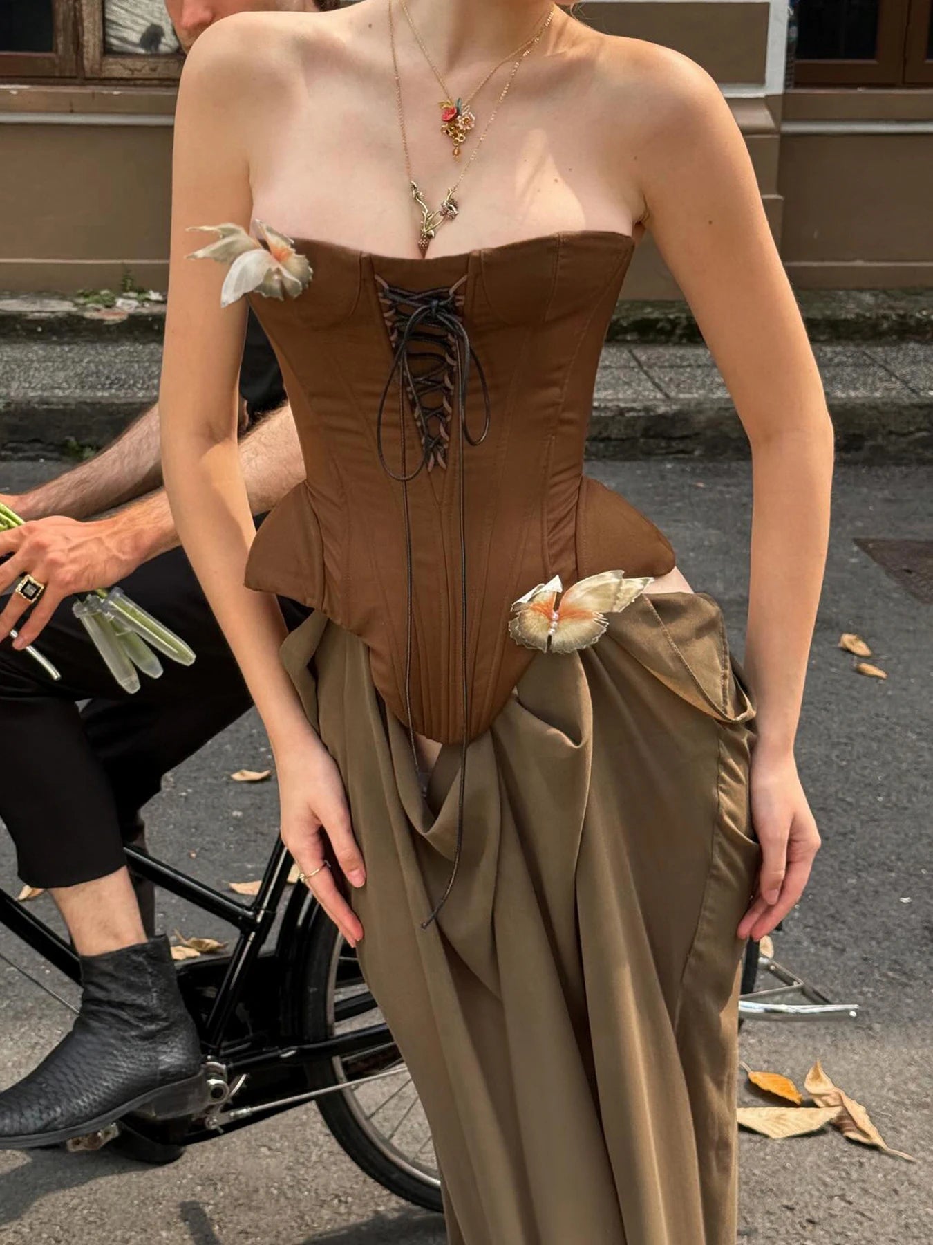 fashion Vacation Butterfly Decoration Slim Dress Sleeveless Corset Lower Hem Removable Retro Clothes Bodycon Chic Outfits