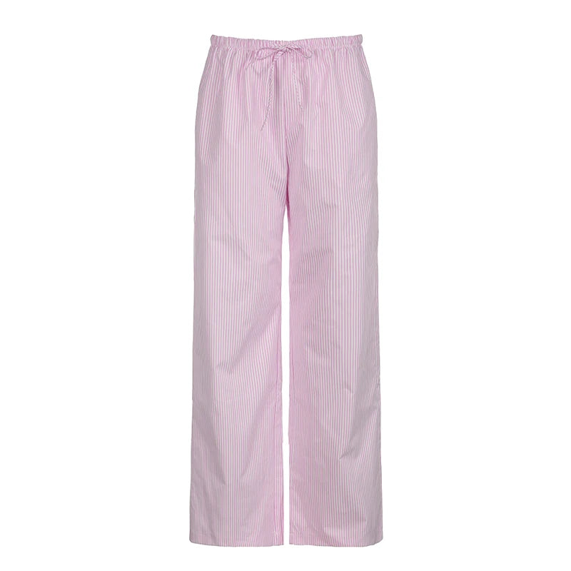 fashionStreetwear Striped Print Loose Trousers Lace-up Joggers Fashion Y2K Baggy Pants Basic Aesthetic 90s Cute Bottoms