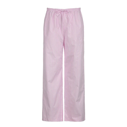 fashionStreetwear Striped Print Loose Trousers Lace-up Joggers Fashion Y2K Baggy Pants Basic Aesthetic 90s Cute Bottoms