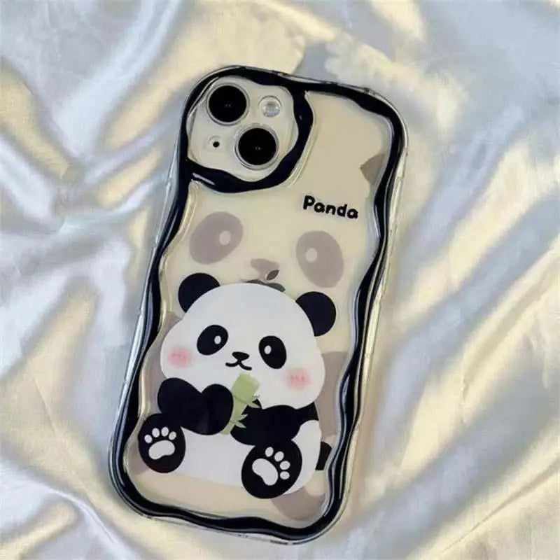 Cute Panda Toy Cartoon Ear Wave TPU Soft Phone Case For IPhone 16 15 12 11 Pro Max 14 Plus 13 Mini X XS XR 7 8 Plus SE Back Capa