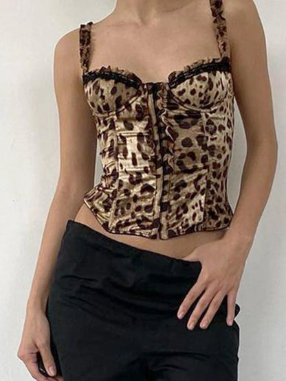 fashionLeopard Sexy Hottie Patchwork Camisole Slim Chic Crop Vintage Retro Y2k 90s Top Aesthetic Classic Bodycon Bustiers