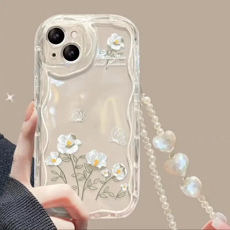 3D Flower Chain Lanyard Phone Case For Redmi Note 13 Pro Plus 5G 13C 4G Soft Wavy Edge Oil Painting Flowers Protective Cover