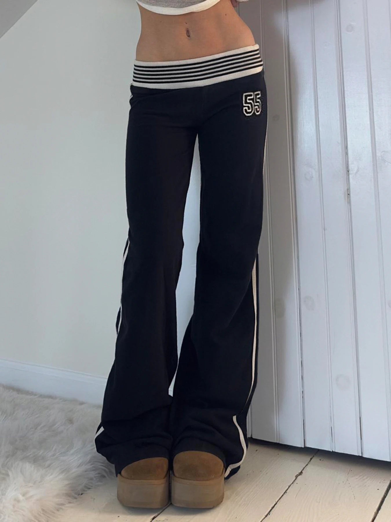 fashionStreak Basic Aesthetic Casual Pants Slim Low Waisted Fashion Streetwear Trousers Letter Elastic All-match Bottoms