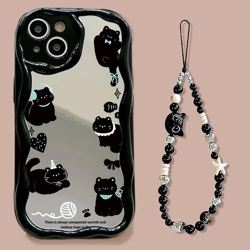 Black Cat Wrist Strap Lanyard Case For Huawei Honor 400 200 90 Lite 300 Pro X9D X7D X9B X8C X8A X8B X7B X6A X6C X6B X7A X5B X8
