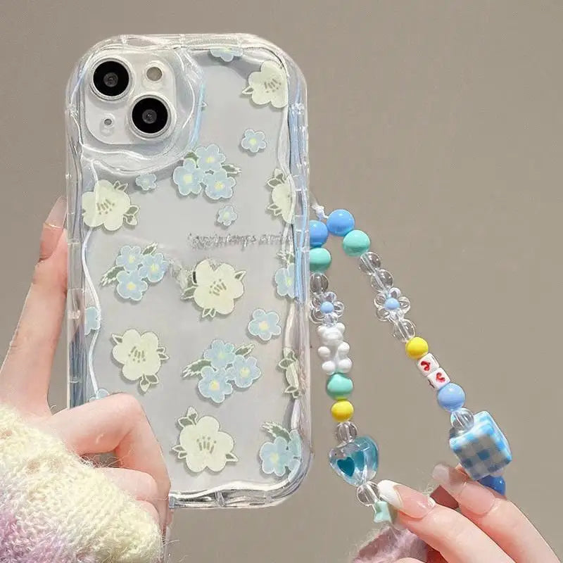 3D Flower Chain Lanyard Phone Case For Redmi Note 13 Pro Plus 5G 13C 4G Soft Wavy Edge Oil Painting Flowers Protective Cover