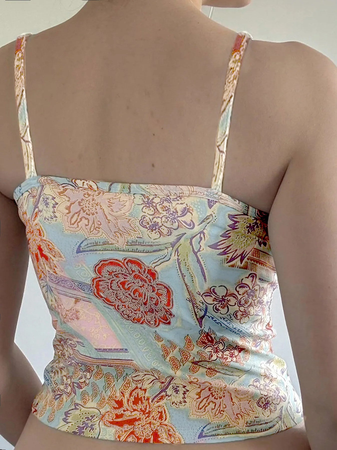 fashionFloral Print Sexy Chic Camisole Beads Vintage Streetwear Slim Backless Elastic Top Summer Hottie Aesthetic Bustier
